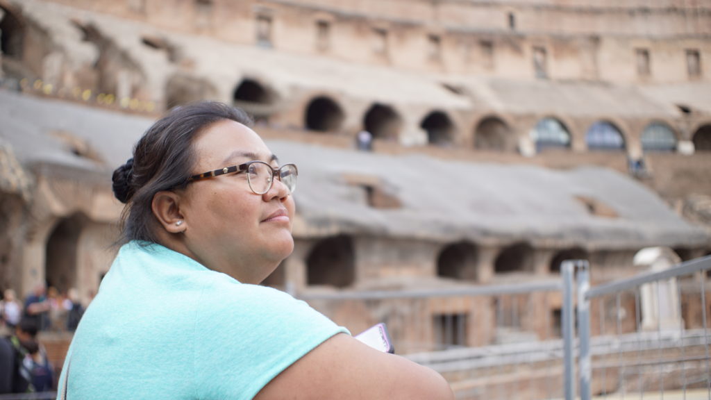 Rea admiring the Colosseum