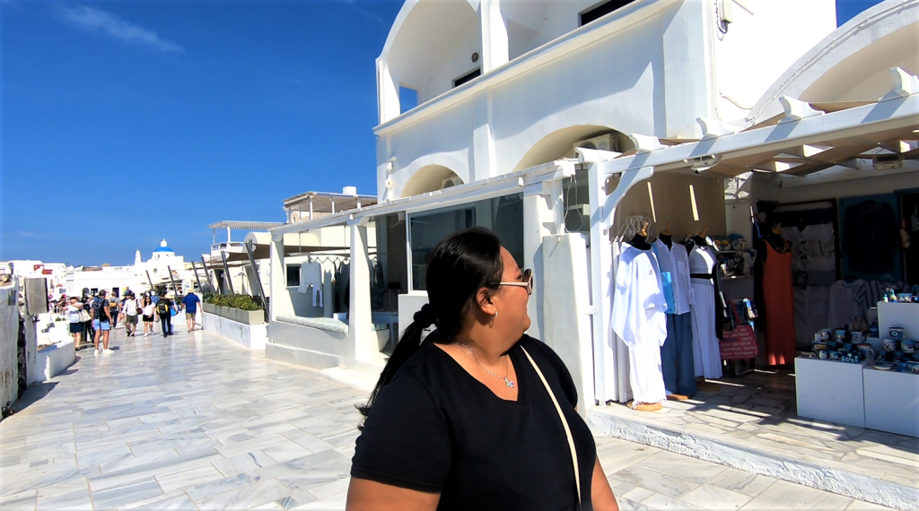 My wife checking out some of the shops in Oia